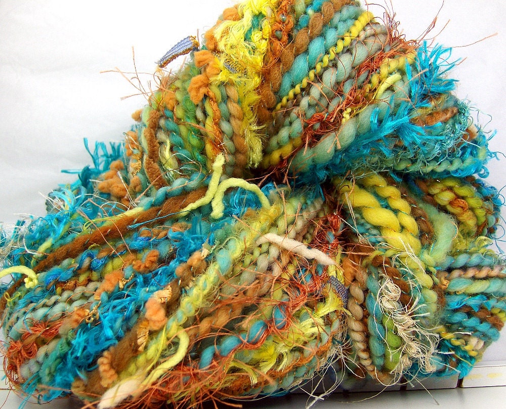 HandSpun Art Yarn merino wool Summer's End 74 yards