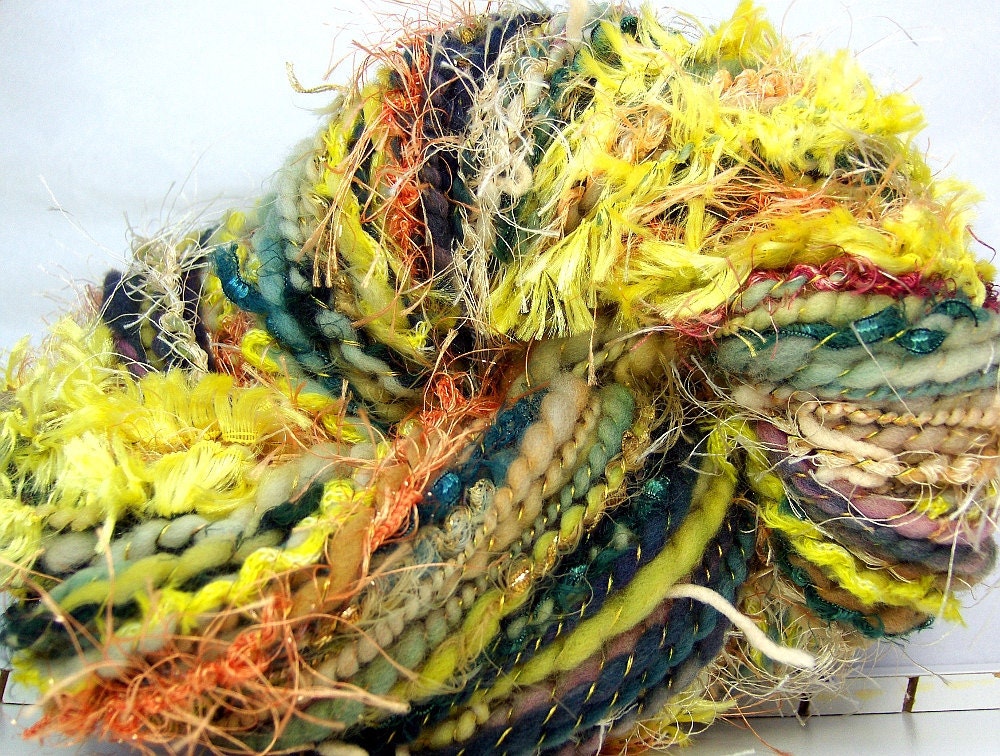 HandSpun Yarn Art yarn merino wool Apricot Dream 83 yards Kitty Grrlz FunctionArt Art Yarn