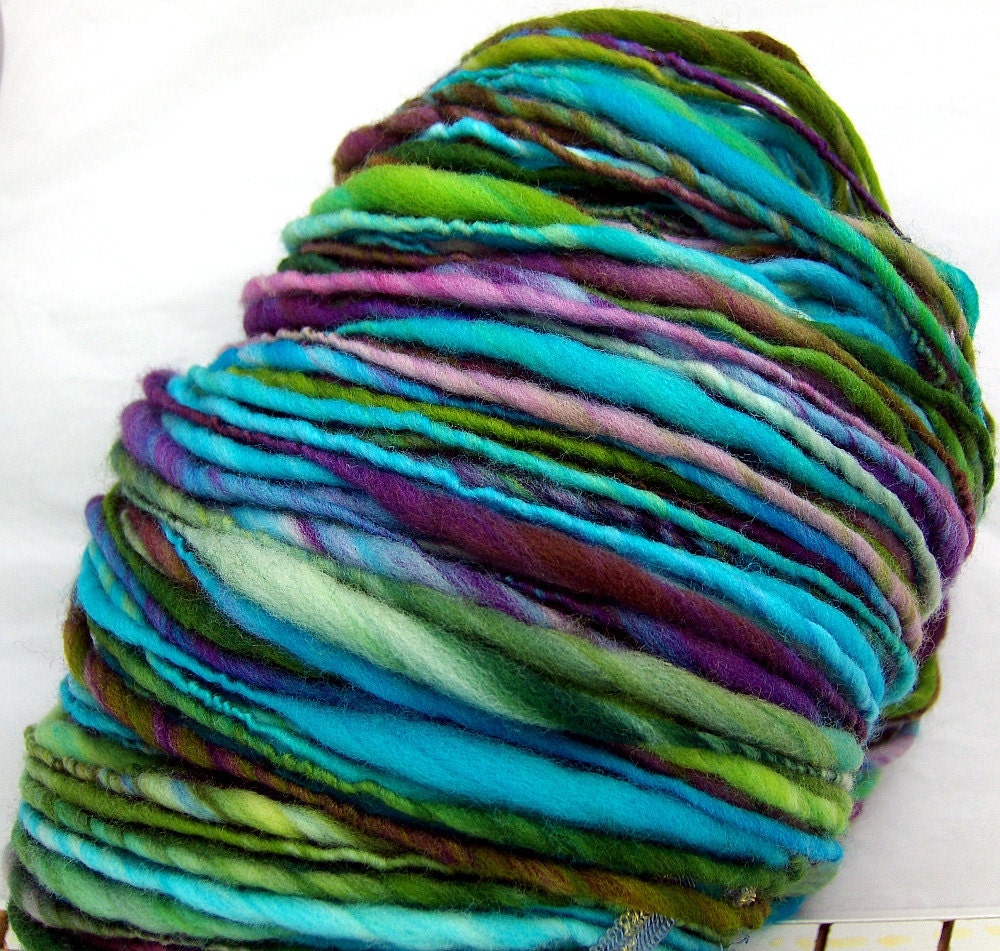 HandSpun Yarn merino wool yarn thicknthin Electric Garden 143 yards