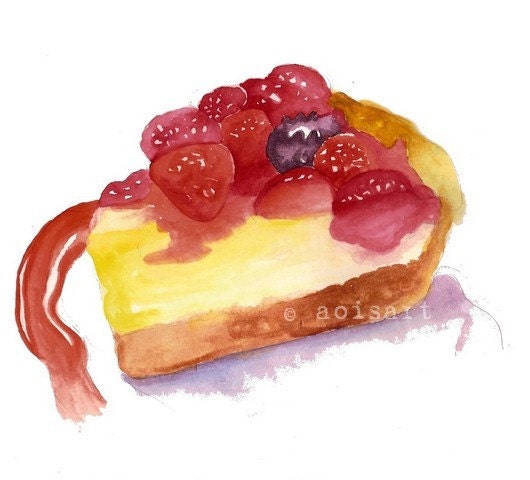 Very Berry Cake Tart Slice - Original Watercolor Painting Cake Study