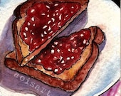 ACEO Original Mini Watercolor Painting - SALE - Strawberry Jam Toast -