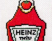 Ketchup Bottle Cross Stitch Handmade Kitchen Art