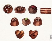 Chocolate Truffles Original Watercolor Painting - Food Kitchen Art - 5" x 7"