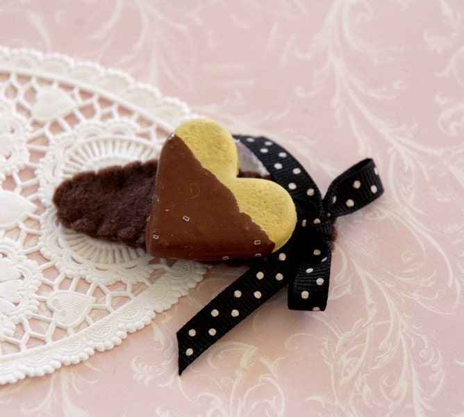 SALE Baby Girl Cookie Hair Clip - Chocolate Heart