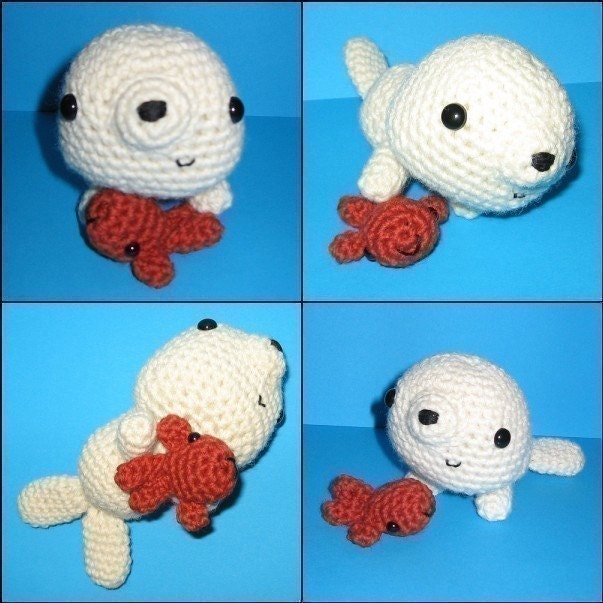 Baby Seal and his Fishie amigurumi crochet pattern - PDF Digital Download