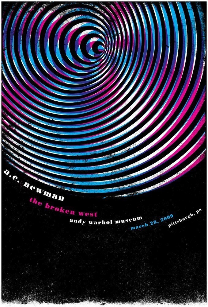 AC Newman and The Broken West, hand screenprinted rock gig poster - limited edition