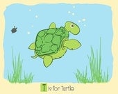 T is for Turtle Screenprint  - Turtle Nursery Print - Alphabet Print - Silkscreen Animal Art Print Kids Wall Art  by strawberryluna