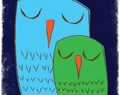 Owl Family Art Print Giclee - We 3 Owls Goodnight - Sweet Owl Nursery Art