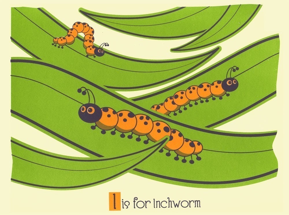 I is for Inchworm Alphabet Print hand by strawberryluna on Etsy