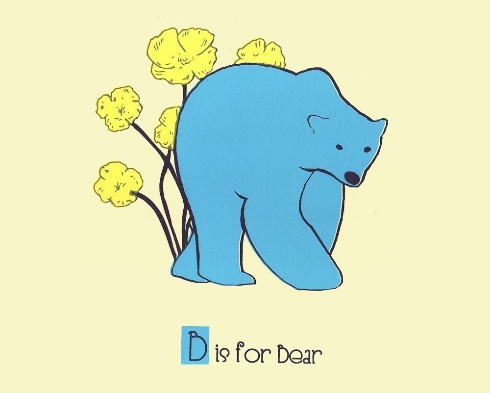 B is for Bear, Alphabet Print - hand screenprinted