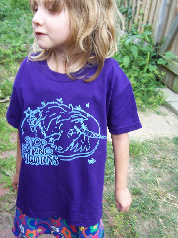 KIDS SMALL Stop Eating Unicorns Purple Shirt