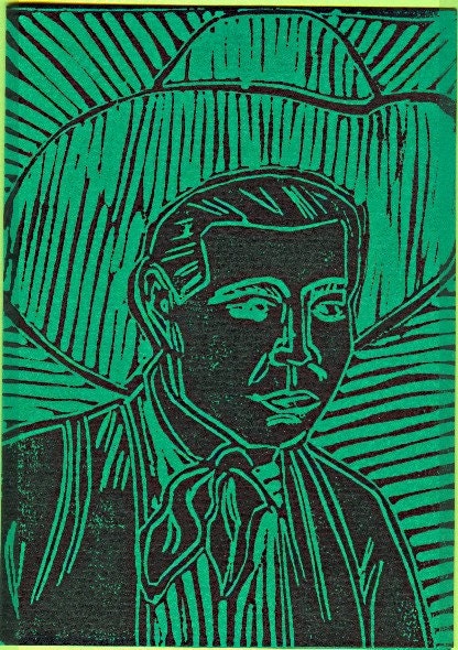 Handprinted Linoleum Cards with Envelopes Cowboy Western Art