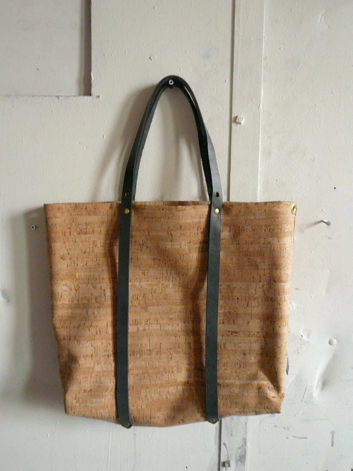 leather and cork large beach tote