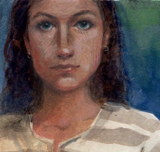 Original Watercolor Portrait Girl Slow It Down by DelPesco