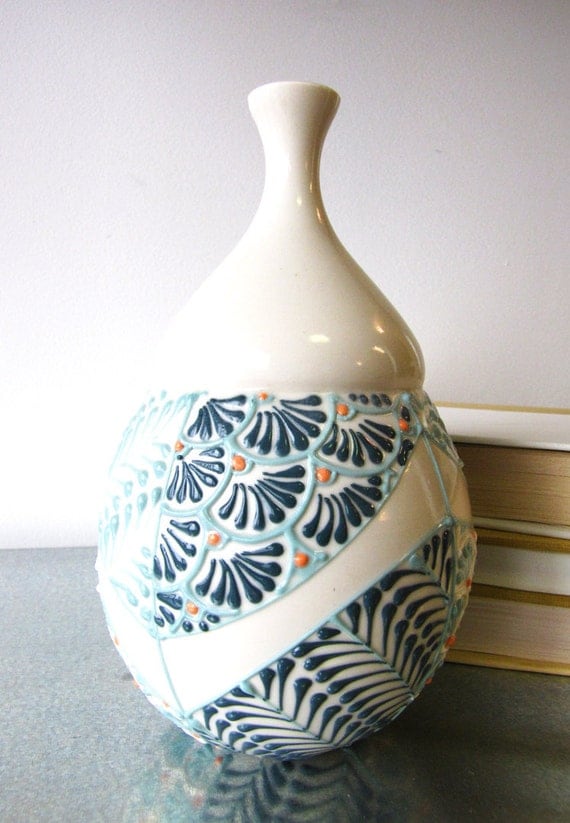 SALE Large bud vase in Peacock and Turquoise