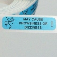 40 'may cause drowsiness or dizziness' stickers