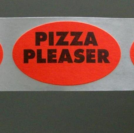 80 PIZZA PLEASER stickers, mysteriously smutty or maybe just dumb