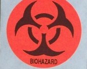 40 round BIOHAZARD stickers, very bright red / orange