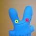 slightly fat, slightly happy bacon bunny, bright blue, SALE