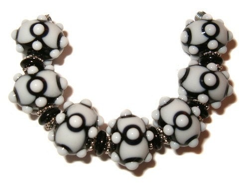 Lampwork beads - Black and White - handmade glass bead set by K. Urato SRA