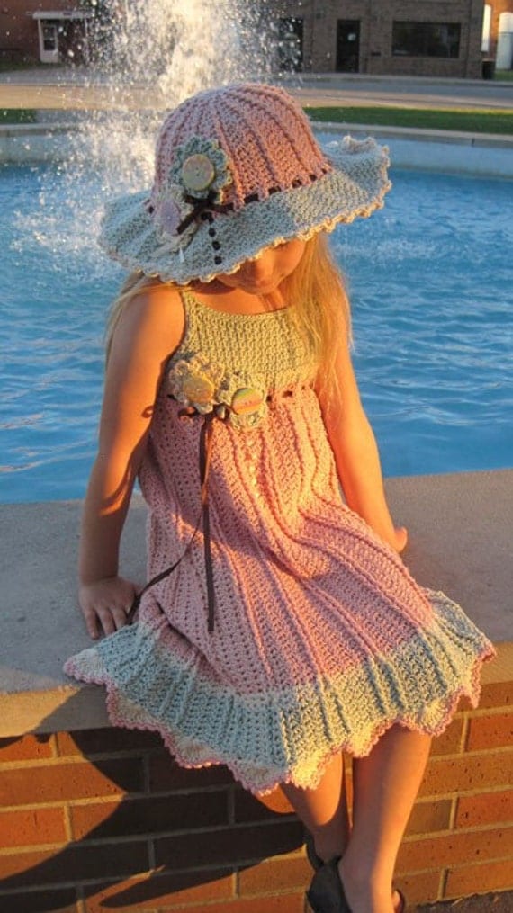 Juliet Dress - Crochet Pattern Sundress and Sunhat, Sizes 6 mos - girls size 10