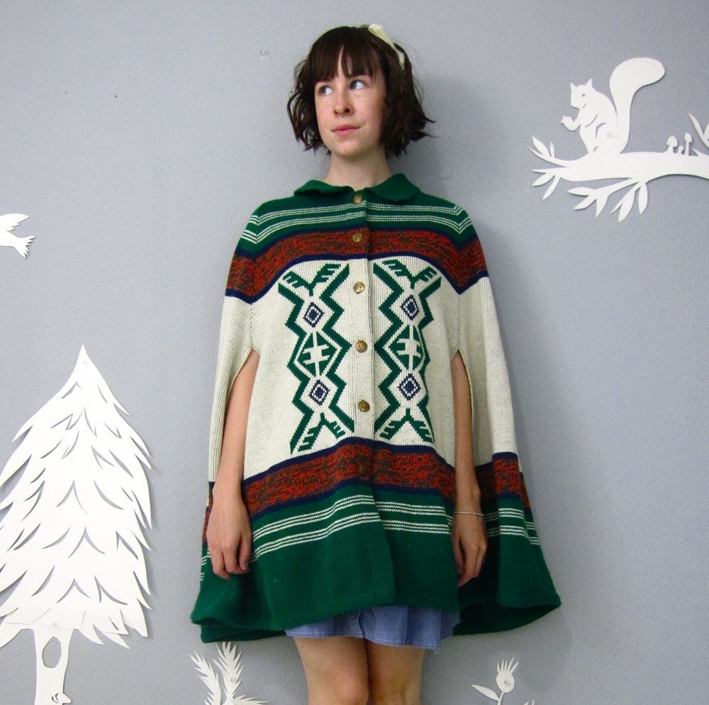 vintage 1970's wool FALL CAPE S M L