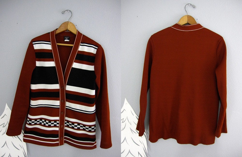 vintage CHESS TOURNAMENT striped cardigan