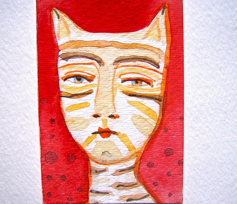 Portrait Of A Cat Man - Original ACEO
