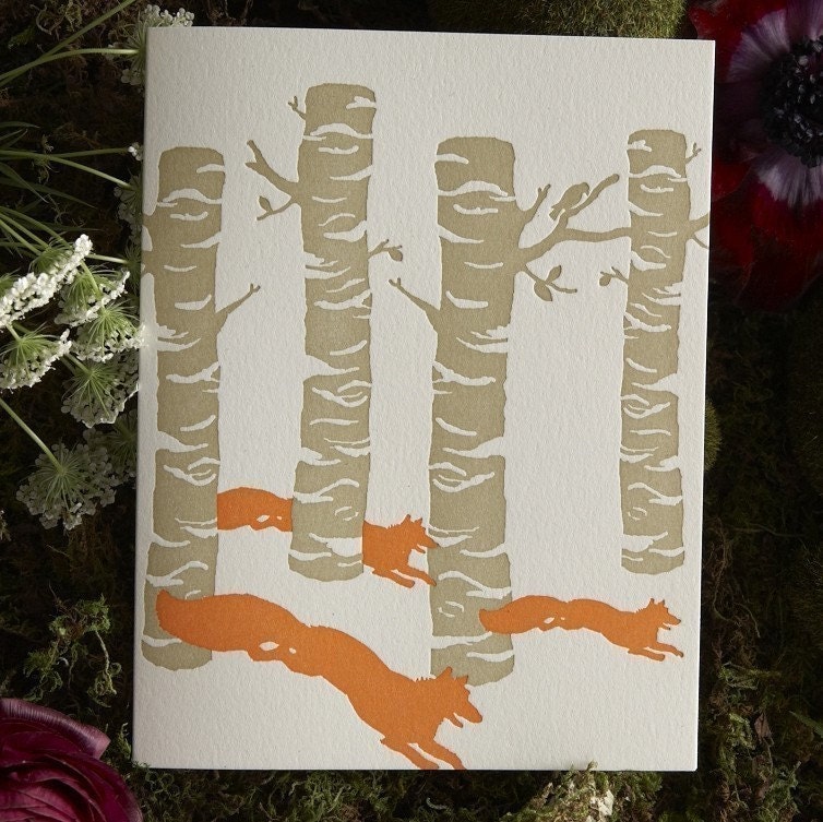 Birch Foxes - Letterpress Card