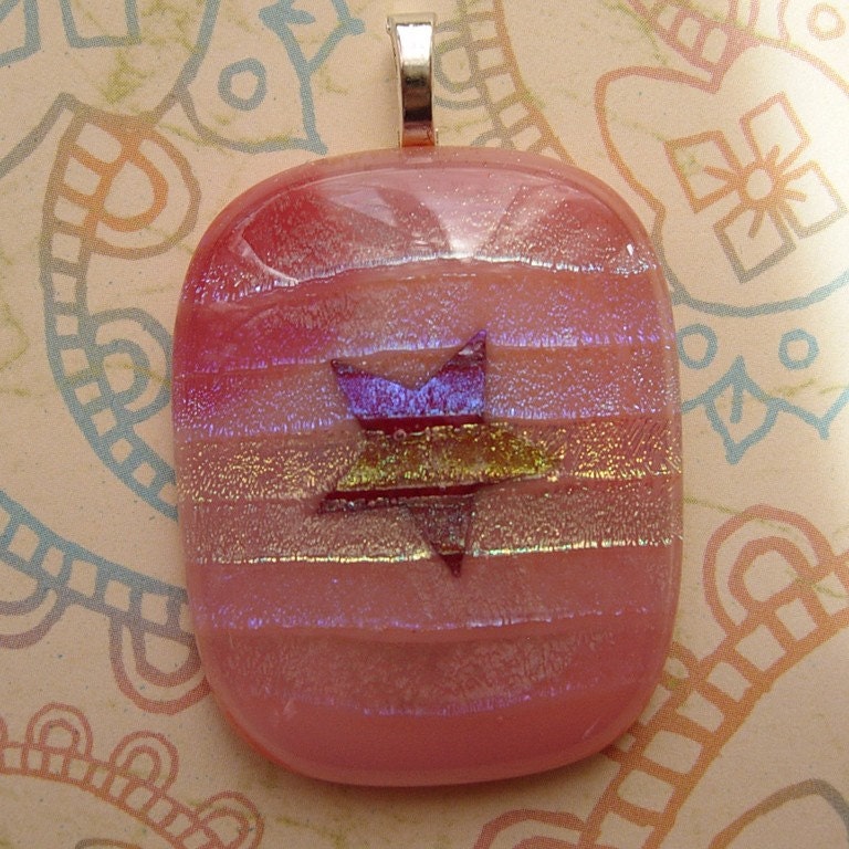 Dichroic Striped Star fused glass pendant