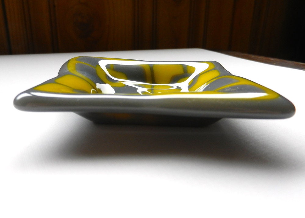 Grey and Yellow mini fused glass flower plate
