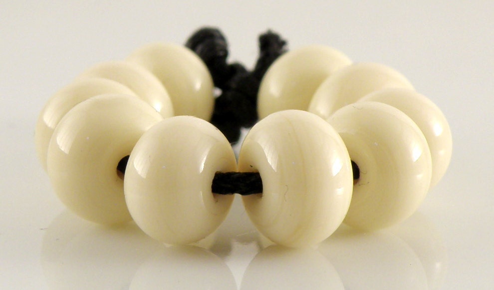 Ivory Spacers - Handmade Artisan Lampwork Glass Beads 5mmx9mm - SRA (Set of 10 Spacer Beads)