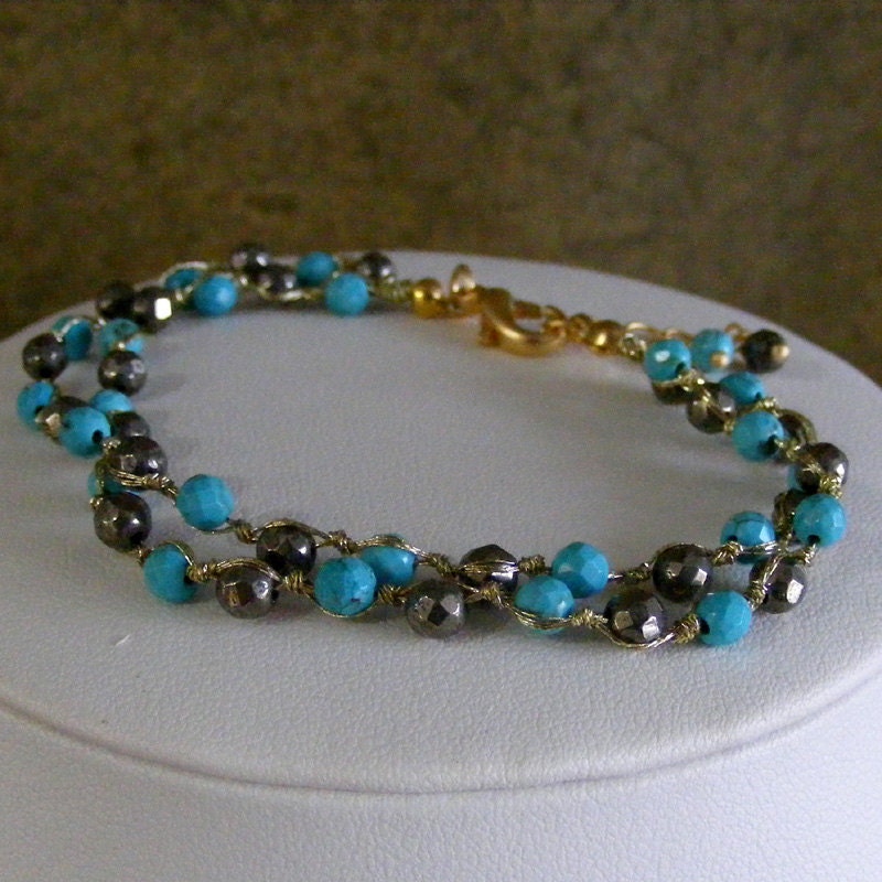 Double Strand Pyrite and Turquoise Howlite Bracelet