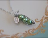 3 Peas in Green Pearls Pea Pod Necklace