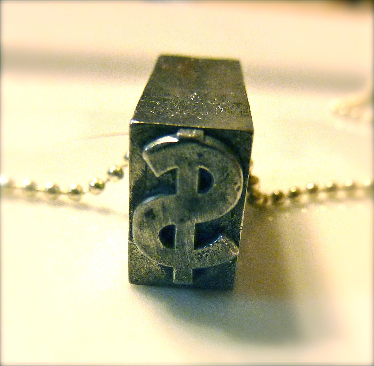 Dollar Sign Money Vintage 20s Era Letterpress Necklace