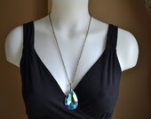 Crystal Necklace, Vintage Chandelier Prism, Antique Brass Chain, Aurora Borealis, Eco Chic