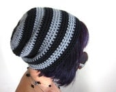 Punk Rock Beanie - Unisex Grey and Black Crocheted Hat