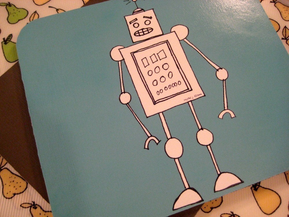 robot graphic mousepad - turquoise