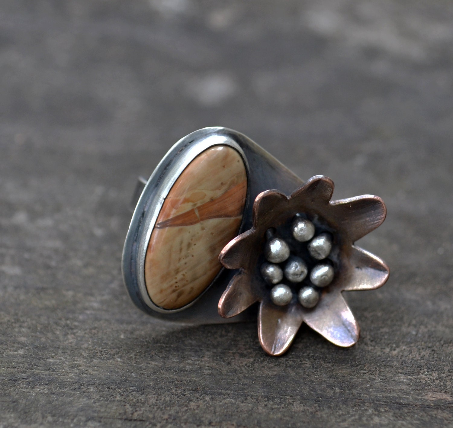 bulb to bloom cocktail ring v3  - mixed metal and imperial jasper