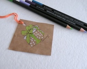 Pop- up Box Gift Tags. Set of 5. Color Pencil and Ink