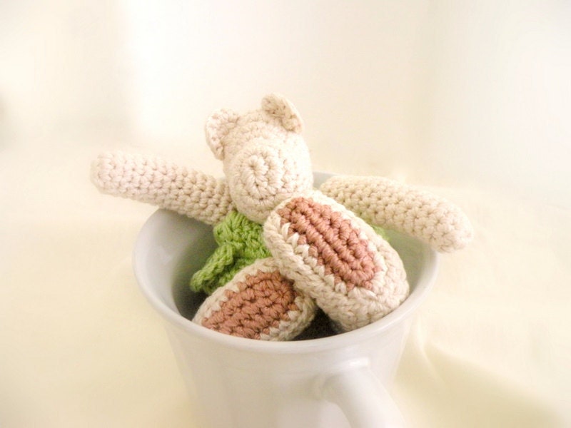 Cotton Crochet Bear Girl. Sweet Marshmallow Whisper in a Cup. Vanilla Peppermint Cinnamon