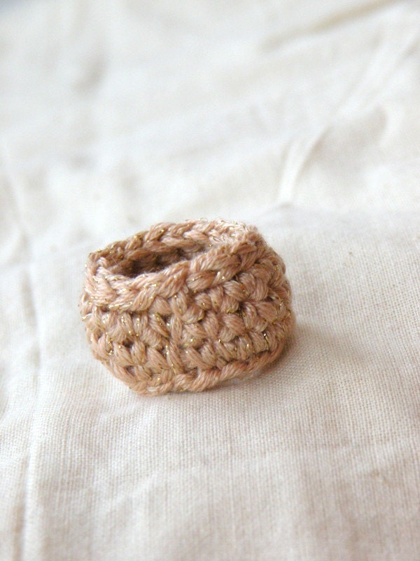 In Gold Simple Wedding Band. Crochet Jewelry.  Golden Metallic Crochet