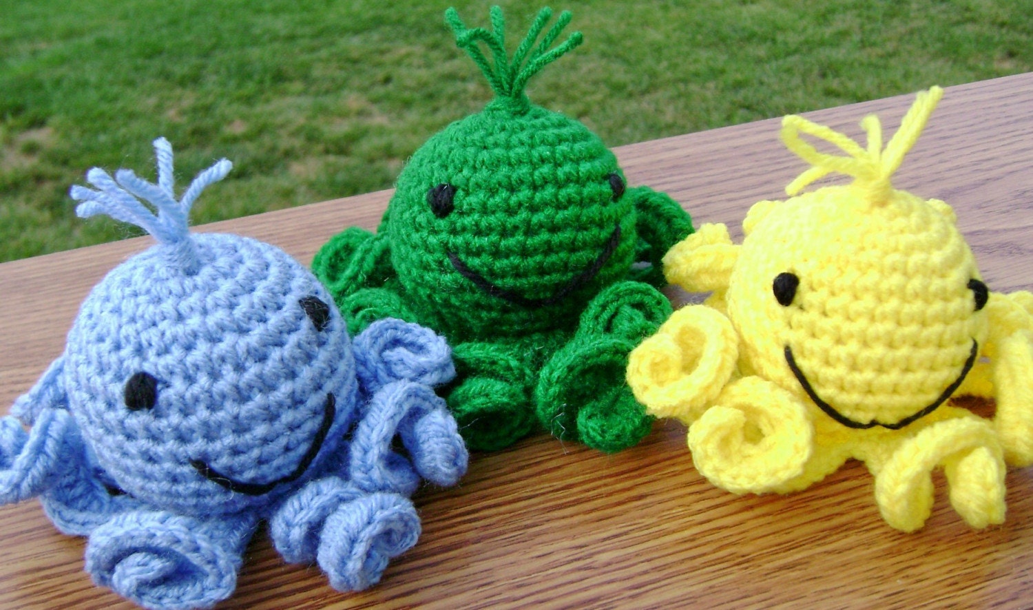 A Rainbow of Octopi - solid colored crocheted amigurumi