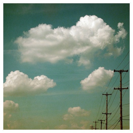 Nature Photograph - Clouds - Telephone Wires - Sky - Electric Blue- Signed Fine Art Photograph