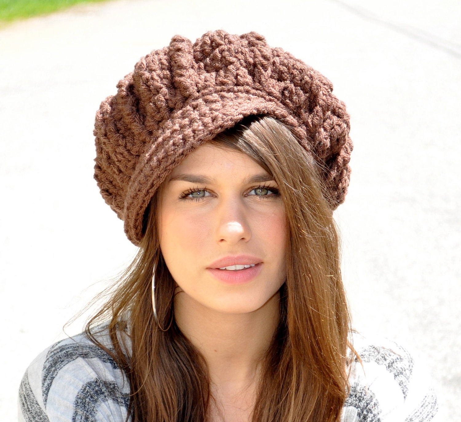 Crocheted Hat Adult - Chocolate Brown Hat - Crocheted Newsboy Hat - Women's Winter Accessories