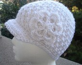 Crochet Newsboy Hat Pattern.  Make a Beanie, a Newsboy Hat or Cap, and a Flower all in one design.