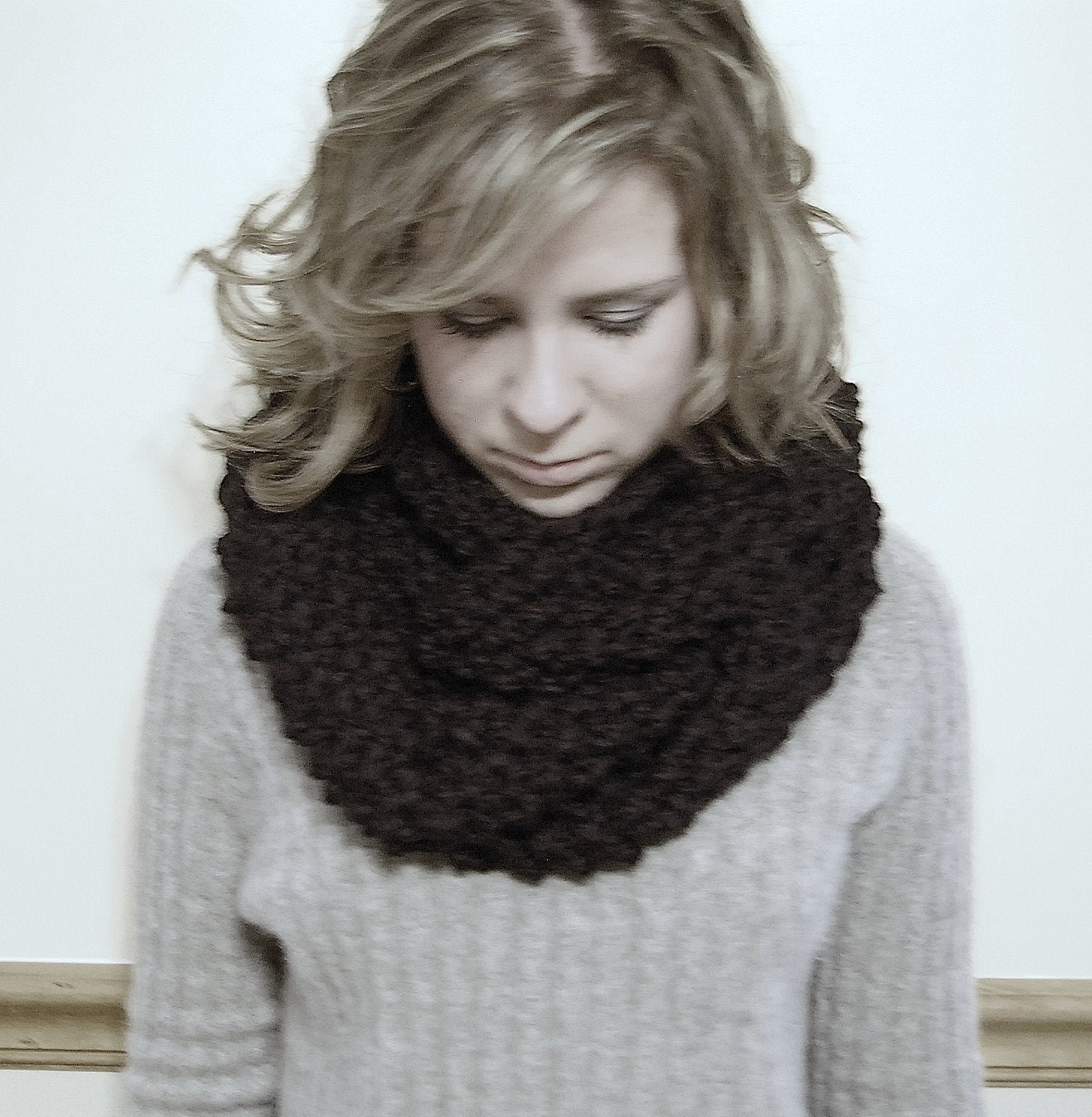 Chunky Knit Women's Infinity Cowl Scarf -  Black