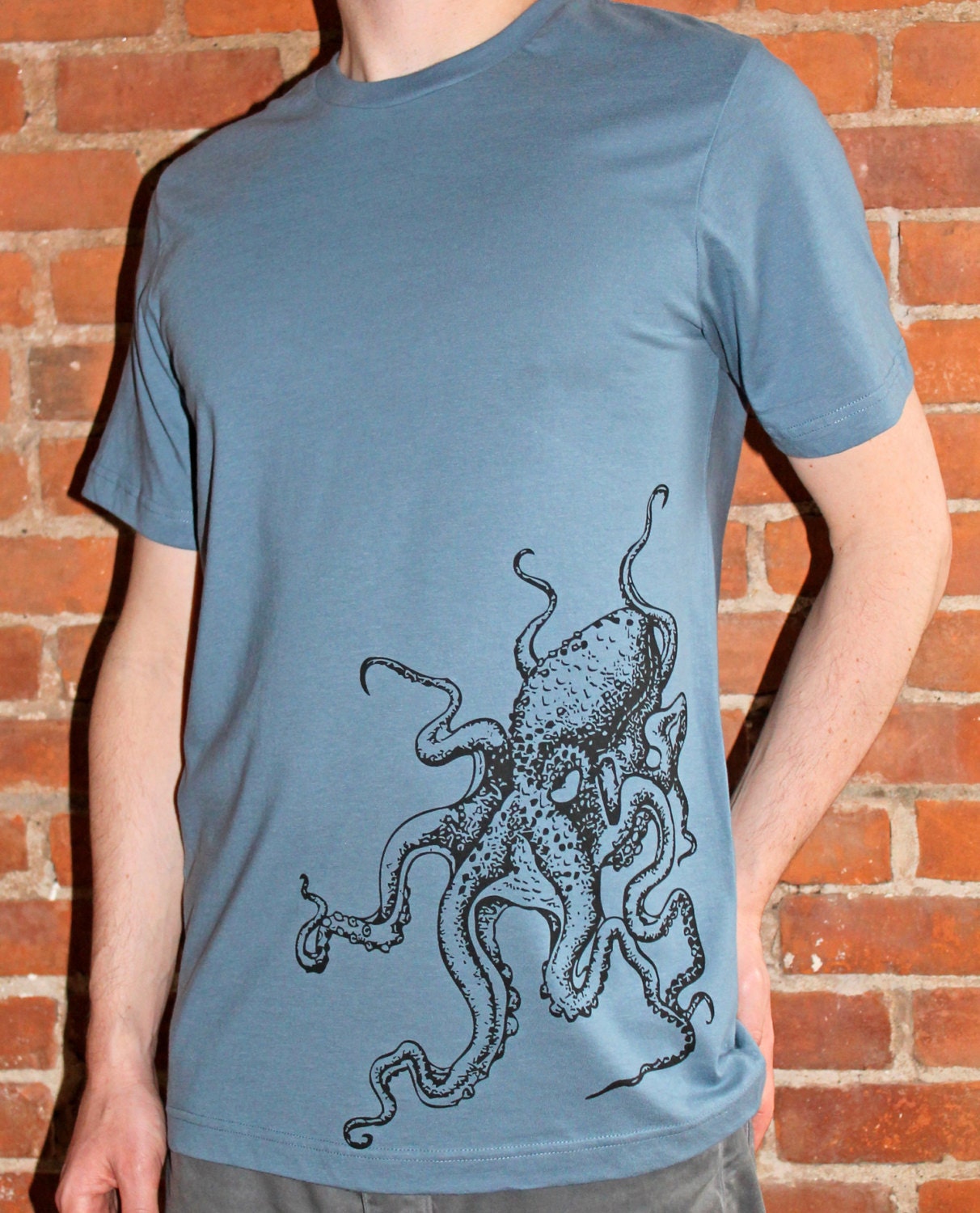 Men's Octopus T-Shirt Steel Blue