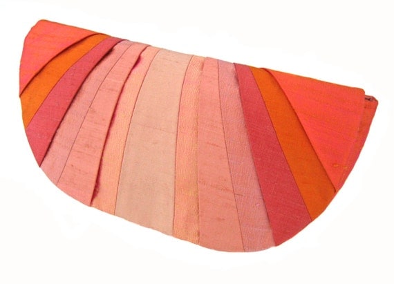 Coral Monochromatic Pleated Silk Clutch Purse