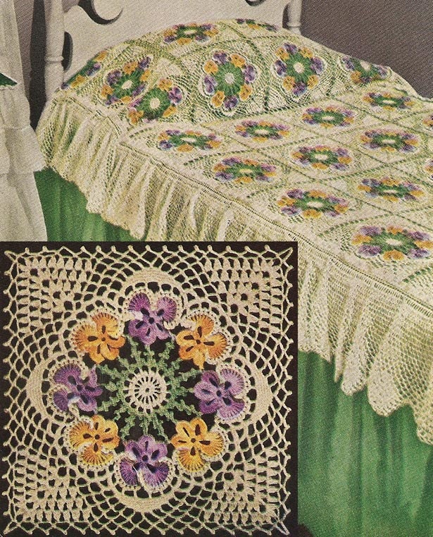 INSTANT DOWNLOAD 1949 Pansy Bedspread Vintage Crochet by annalaia